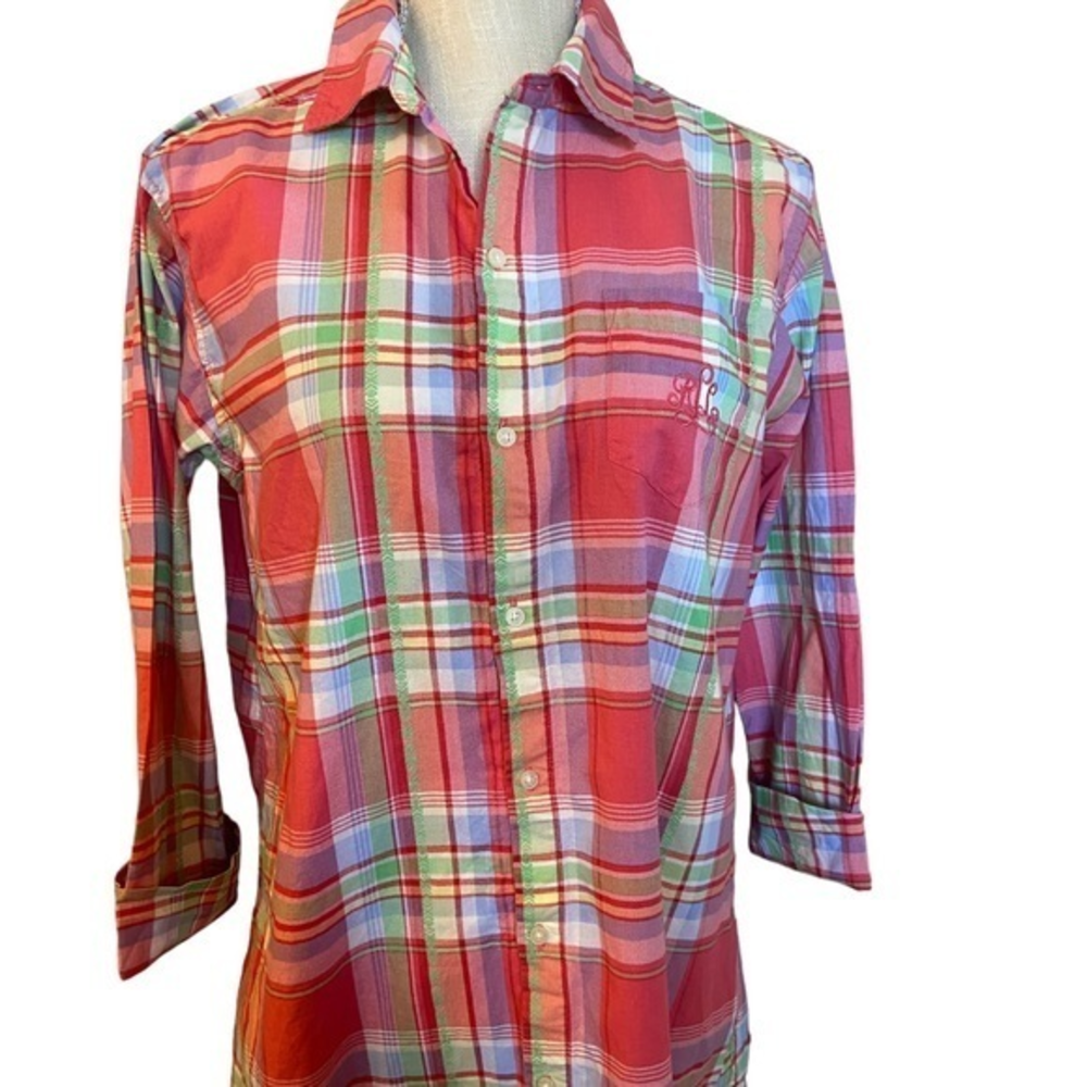 Lauren Ralph Lauren small pajama dress pink‎ embroidered symbol plaid